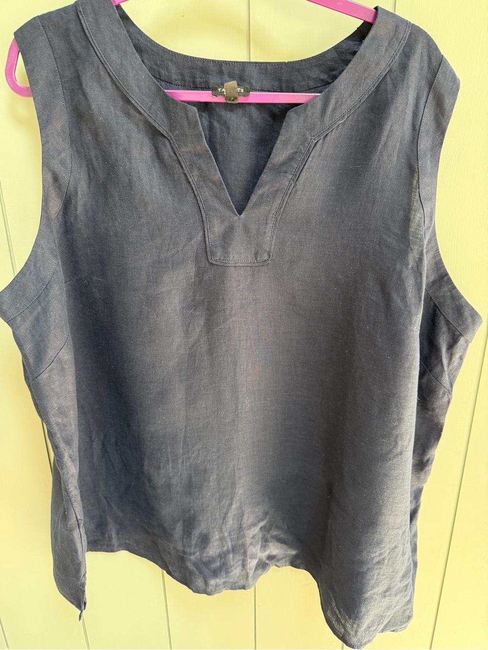 Talbots Sleeveless V-Notch Linen Tank - Navy Blue